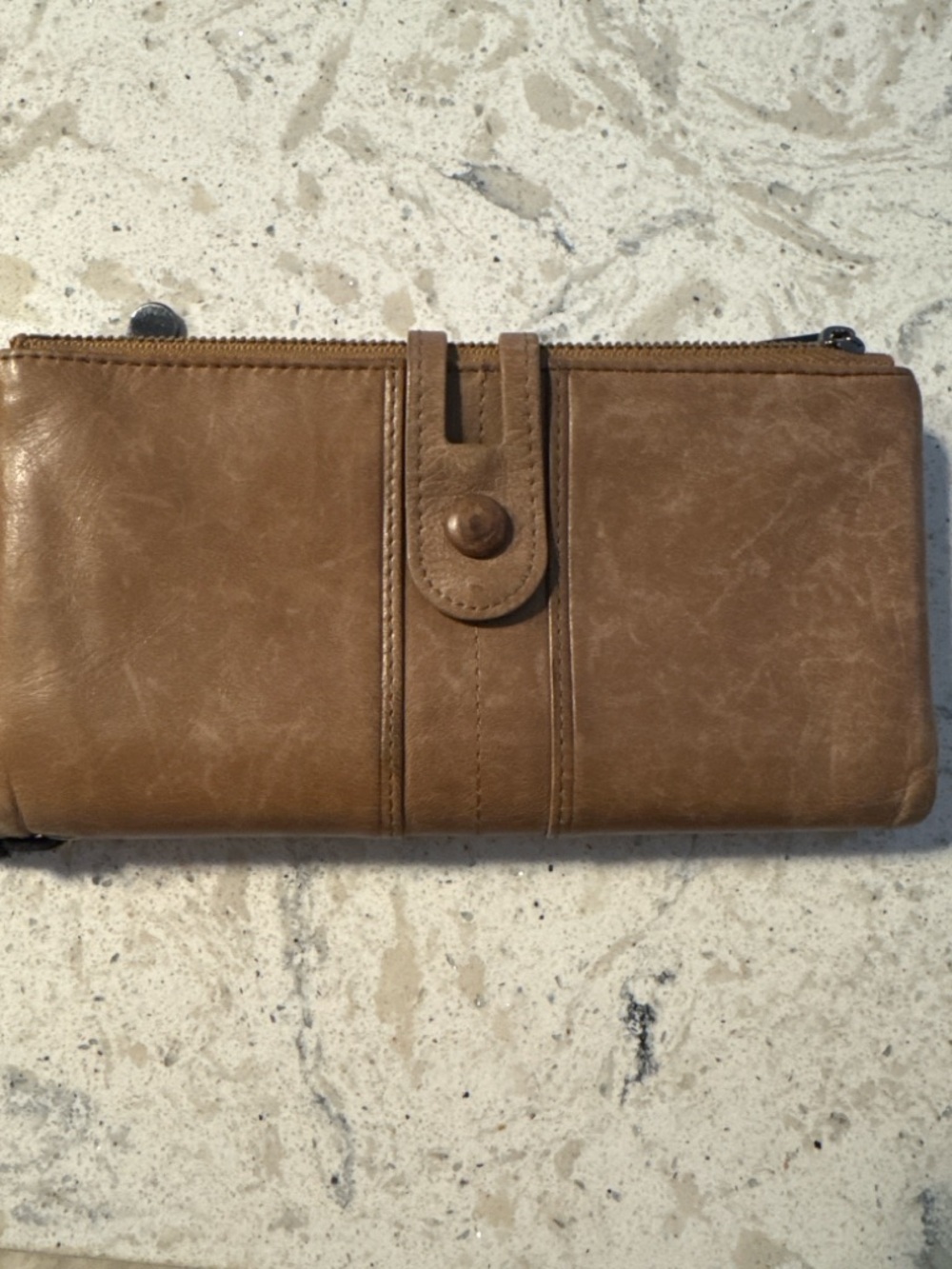 Roulens Genuine Leather Wallet Wristlet Tan Bifold RFID Clutch